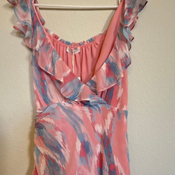 NWT Ramy Brook “Anika” ruffle chiffon maxi dress in pink and blue hues. Size 2 - Picture 8 of 14